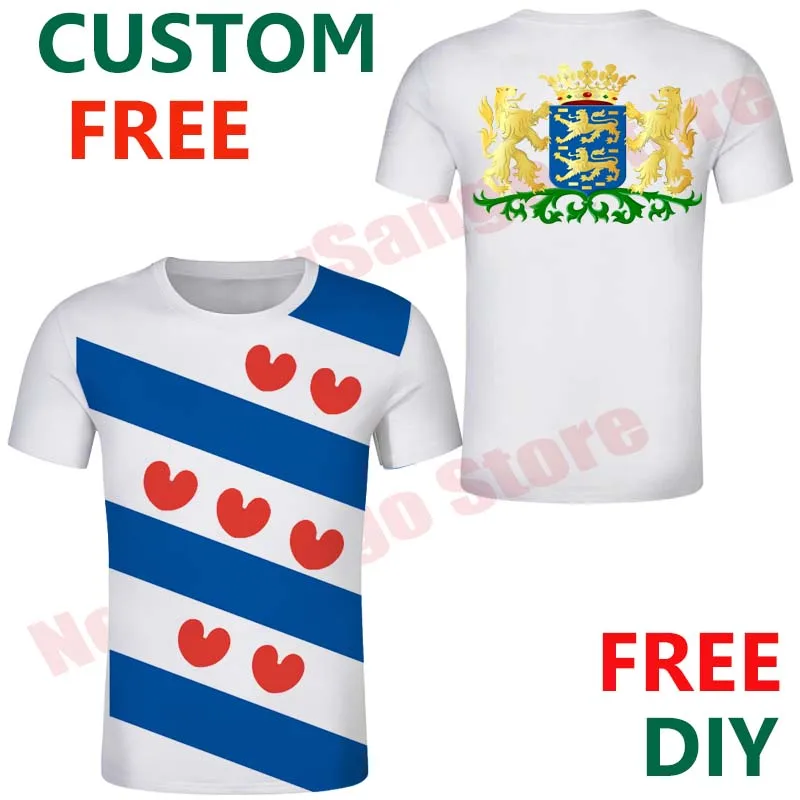 Friesland Free Custom Netherlands Province Flag Frisia arms t shirts Emblem Tee Dutch Shirts DIY states City Name Number T shirt | Мужская