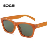 soei ins popular fashion square sunglasses women retro rivets decoration shades uv400 brand designer men dark green sun glasses