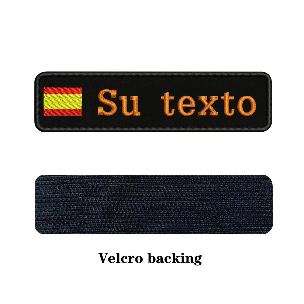 orange-Velcro На заказ Вышивка Флаг Испании имя или заплатка с текстом 10 см* 2,5 см значок Утюг на или липучке Подложка для одежды брюки рюкзак шляпа - Цвет: orange-Velcro