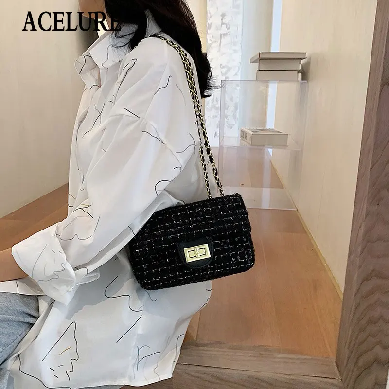 

ACELURE Small Bag Female New Trendy Shoulder Bag Metal Shoulder Strap Fashion Casual Messenger Bag Chain Woven Small Square Bag