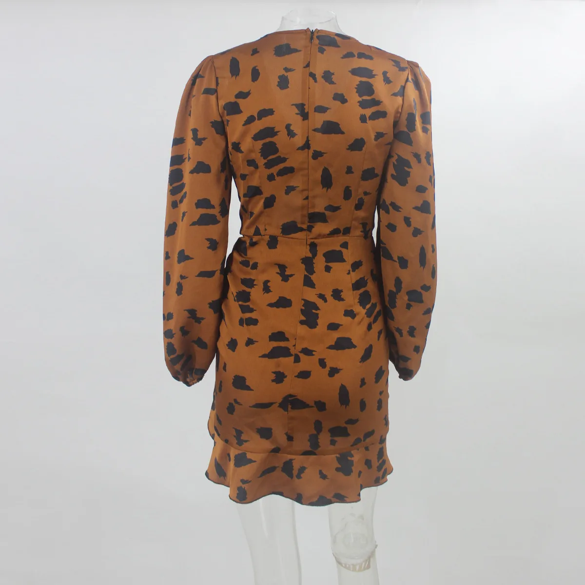 

Donsignet Drawstring Bow Puff Long Sleeve Short Dress Spring V-Neck Ruffled Mini Women Dress Hollow Out Sexy Ladies Party Dress