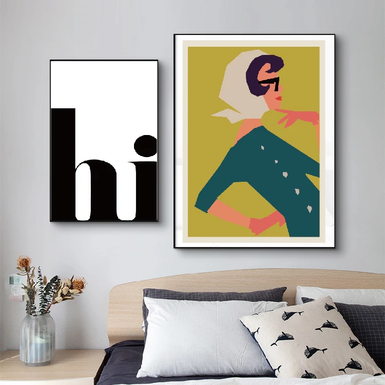 Плакат с надписью YES и Hi мотивационные черно-белые современные принты настенные