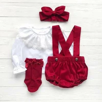 princess newborn baby girls red clothing set lace long sleeve tops shorts overall headband christmas baby girl costumes