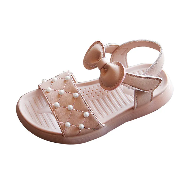 

2021 Summer Girl's Sandals Pearl Bowtie Beach Shoes For Princess Sandals Soft Sole Anti Slip Kids Shoe Children Fashion Sandal