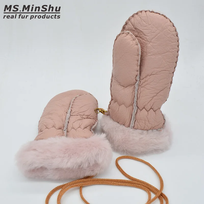 Ms. MinShu/Детские перчатки из овчины, меховые варежки, детские кожаные перчатки, Детские Зимние теплые перчатки из натуральной овчины, меховые перчатки