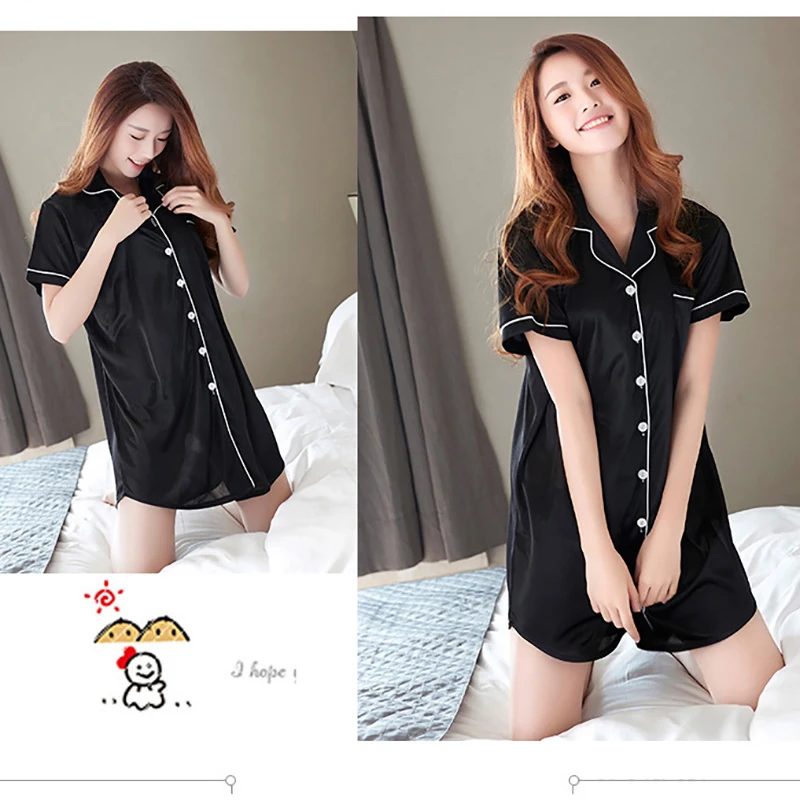 

New European Style Elegant Korean Ladies Silk Short-sleeved Home Wear Nightdress