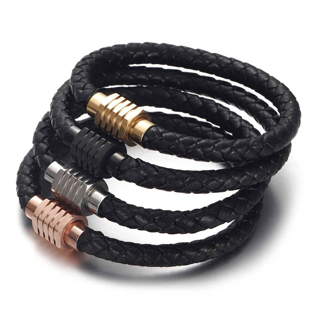 2 шт нержавеющая сталь магнитный шестигранник застежка кожаный браслет ручной