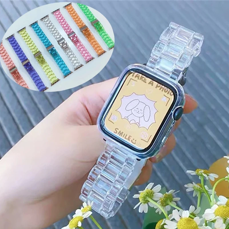 

Clear Strap for Apple Watch 44mm 40mm 38mm 42mm Transparent Plastic Sports Band for IWatch Series 6 SE 5 4 3 2 1 Bracelet Loop