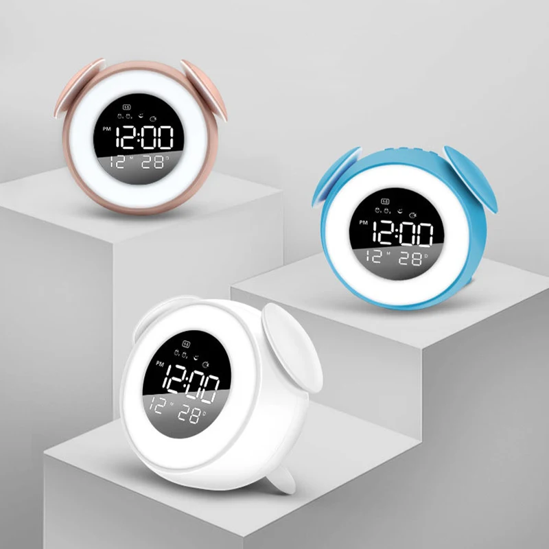 

Bedside Sunrise Sunset Wake Up Light Digital Led Music Alarm Mirror Clock