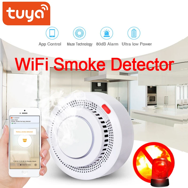 Умный детектор дыма Tuya Wi Fi сигнализация для дома пожарная противопожарная