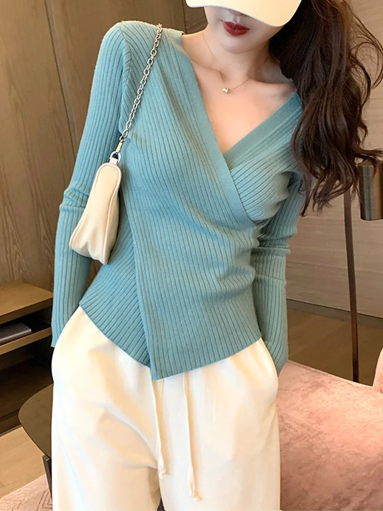 

Универсальный облегающий Топ с длинным рукавом и V-образным вырезом на осень и зиму, модель 2667 года