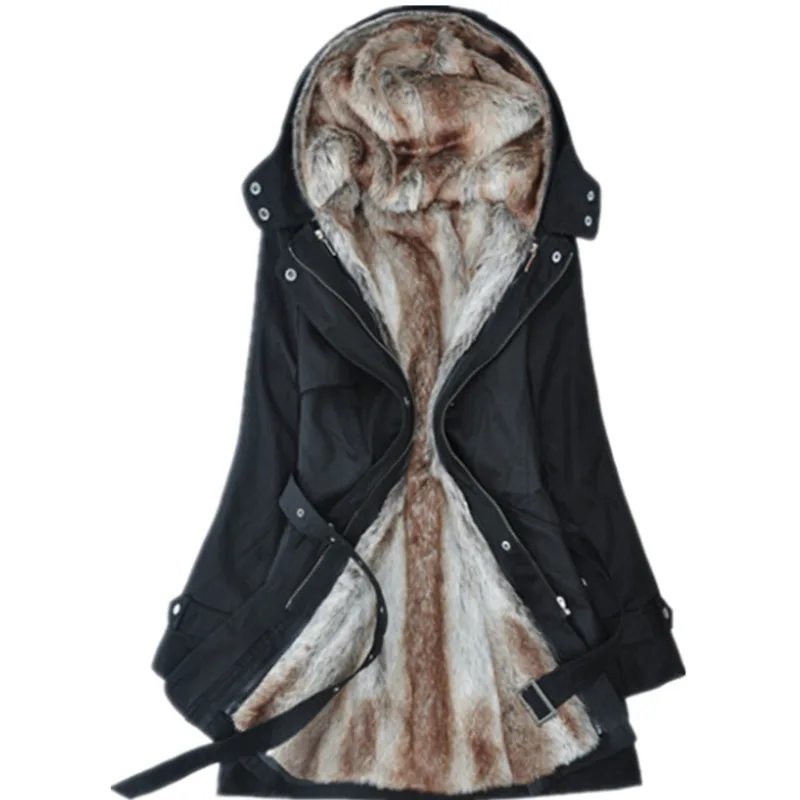 

XUXI Autumn Winter 2021 Women Fleece Coat Long Sleeve Slim Fit Hooded High Street Fashion Velvet Thickening Woolen-Coat FZ3496
