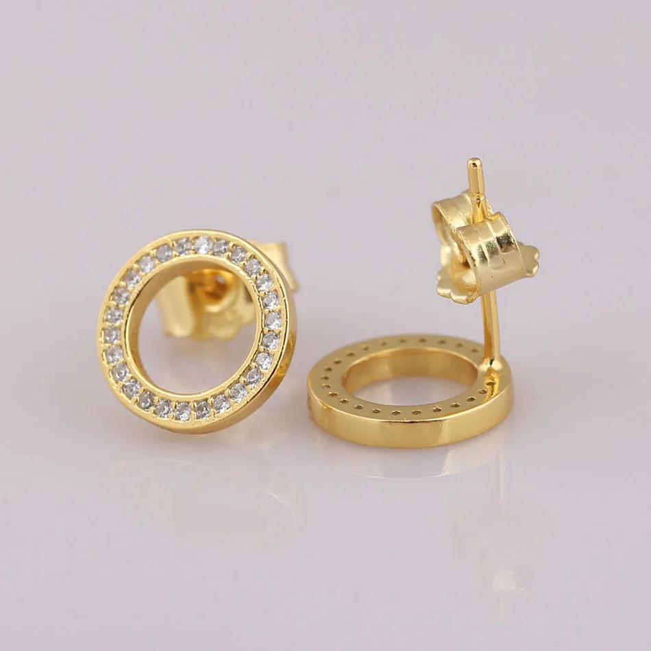 

Authentic 925 Silver forever Stud Earring For Women Gold Colour Pave Crystals Shine & Clear CZ fit Lady Jewelry