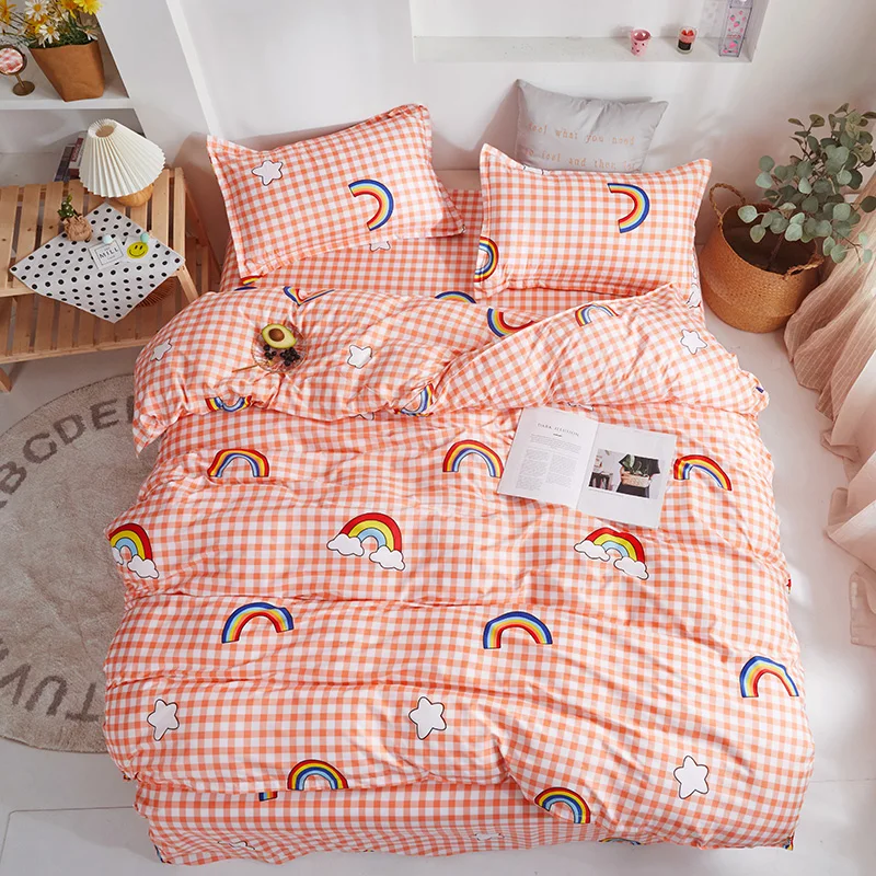 

Cartoon Printed Bedding Set Linen Modern Cute Duvet Cover Set Single Double Queen King Size Quilt Covers With Flat Bed Sheet