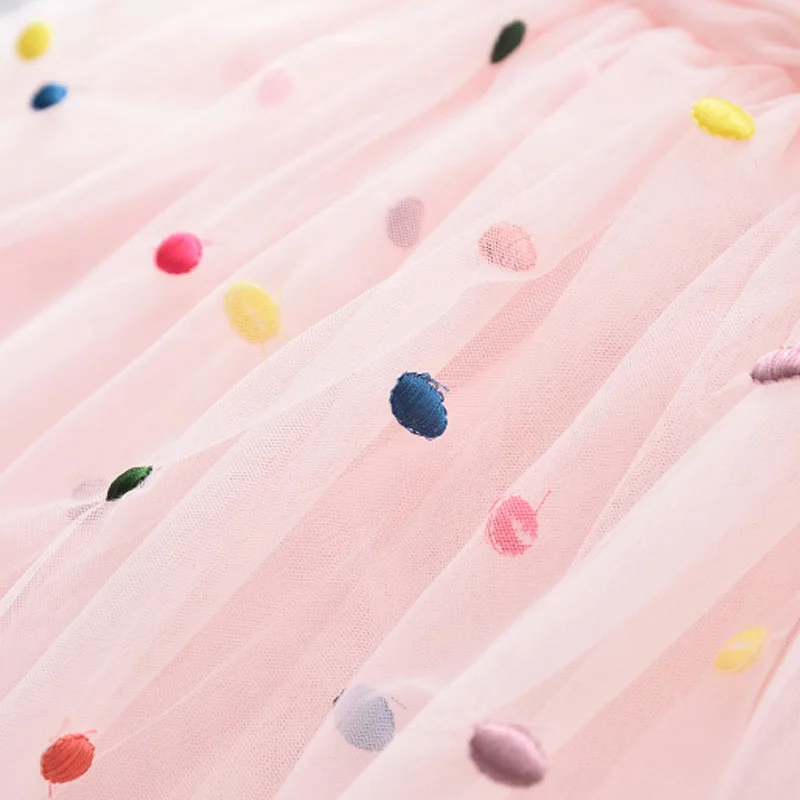 

Girls Casual Dresses 2021 Fashion Summer Kids Mesh Colorful Dot Printed Tutu Vestidos Sleeveless Children Party Costumes