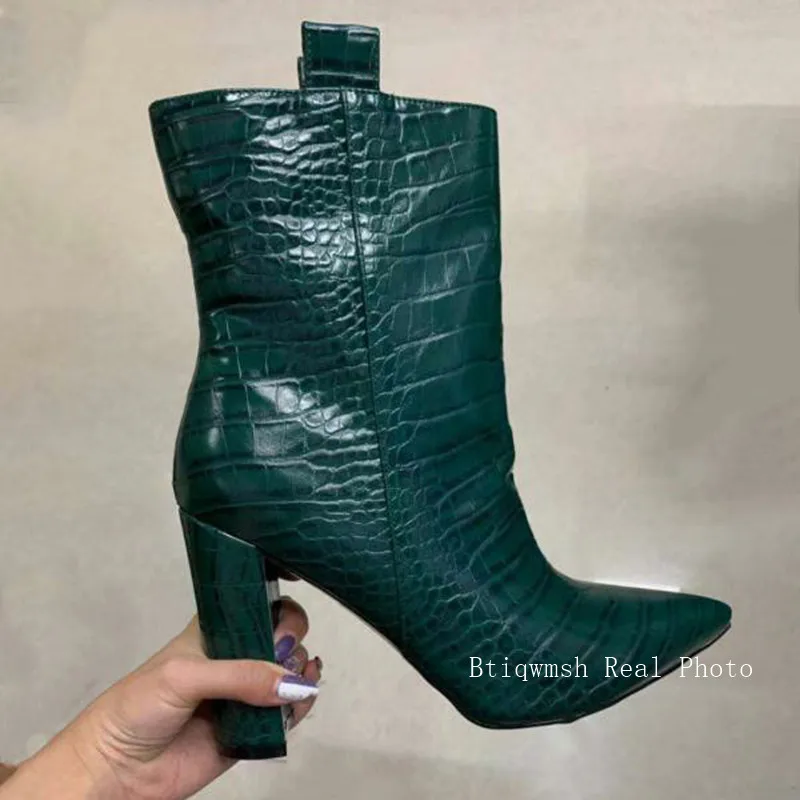 2019 женские ботильоны из крокодиловой кожи с острым носком цвет желтый зеленый