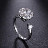 silver color luxury sparkly big stone zircon ring for women engagement wedding open rings party jewelry fashion female gift