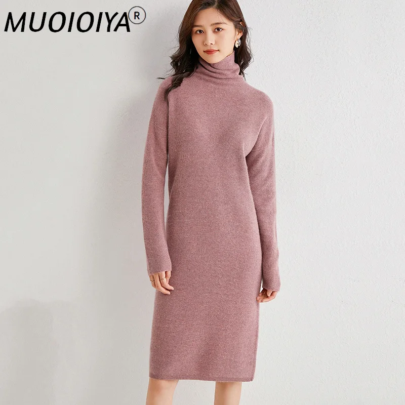 

2022 New Fashion Soft Autumn Winter Turtleneck Dresses Women Long Cashmere Thickening Knitted Jumpers Female S-XXL Pullovers