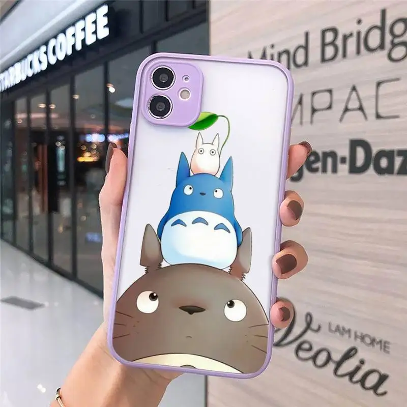 

Cartoon Ghibli Miyazaki Totoro Phone Cases Matte transparent For Purple iPhone 12 Mini 11 Pro XR XS Max 7 8 Plus X Back Cover