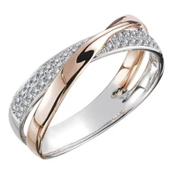 womens fashion two tone x shape cross ring wedding trendy jewelry shiny crystal zircon stone female large modern rings anillos