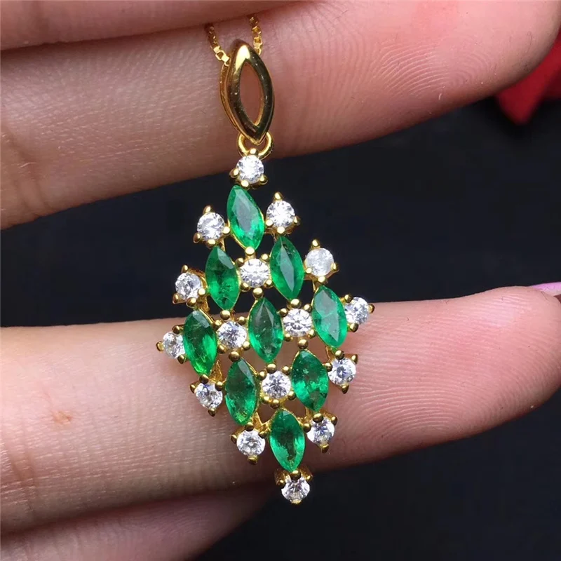 

Natural Emerald Pendant Necklaces for Women More Genuine gemstones Fine jewelry S925 Silver with Certificate Chain for Free #709