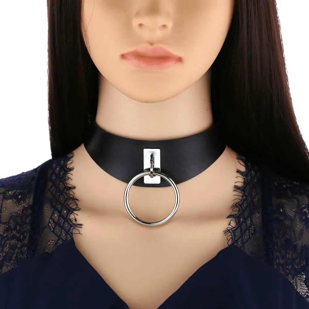 

Harajuku PU Leather Choker Necklace For Women Statement Gothic Punk Rock Metal Round Necklaces Sexy Anime Party Jewelry