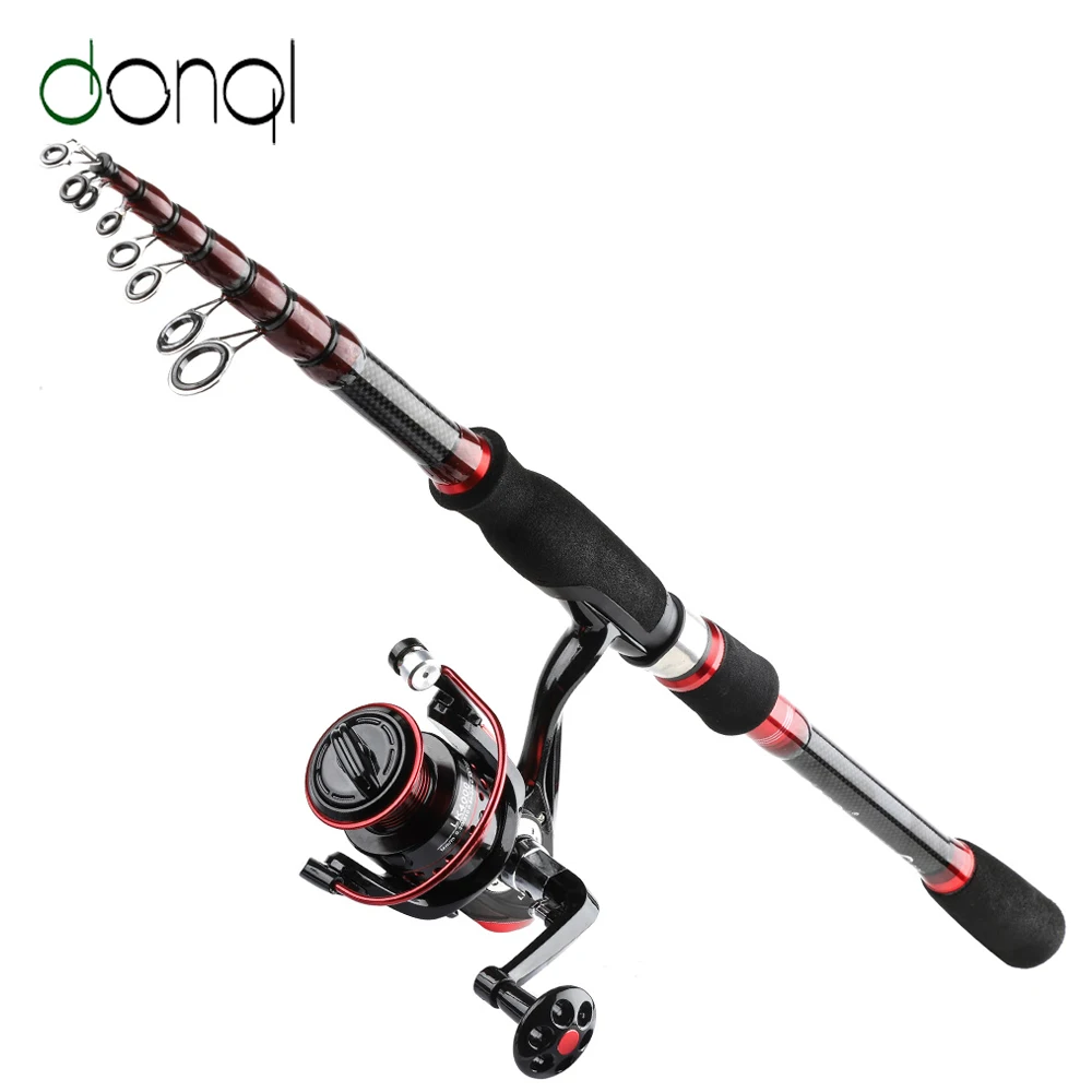 

DONQL Carbon Fiber Spinning Rod Fishing Reel Set Telescopic Travel Surf Fishing Rod Metal Spool Spinning Reel Fishing Combo