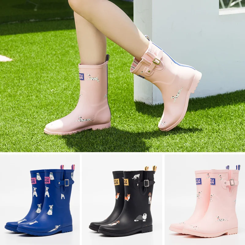 DRIPDROP Резиновые сапоги для женщин Женские резиновые до середины икры Собаги Корги