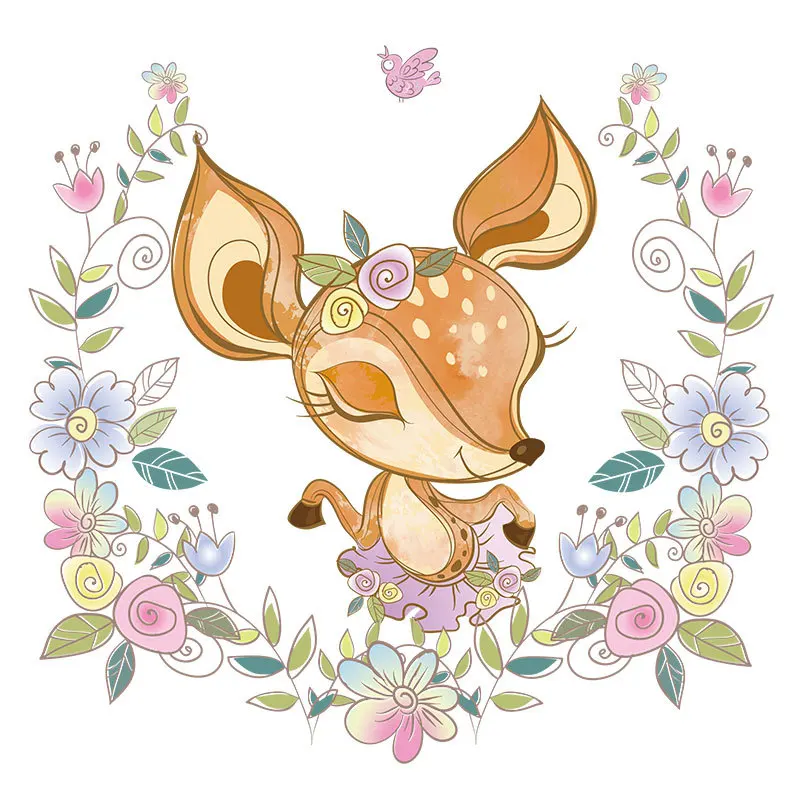 

Deer Flower Girl Thermal Transfer T-shirt Jeans Decoration Iron On Patch Washable DIY Patches Clothes Hat-CQ