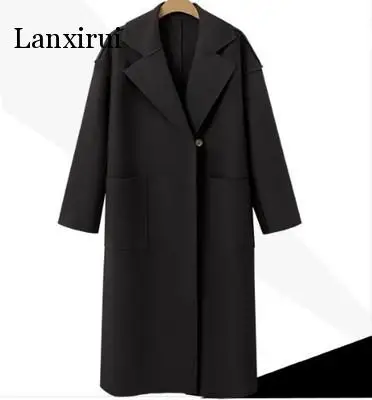Lanxirui зимнее пальто без пояса женское классическое шерстяное с отложным
