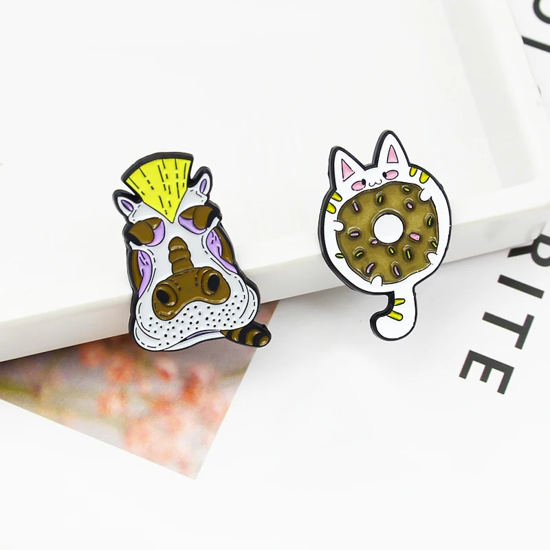 Эмалированная булавка в виде кота пончика броши Милого Животного В Стиле хиппота