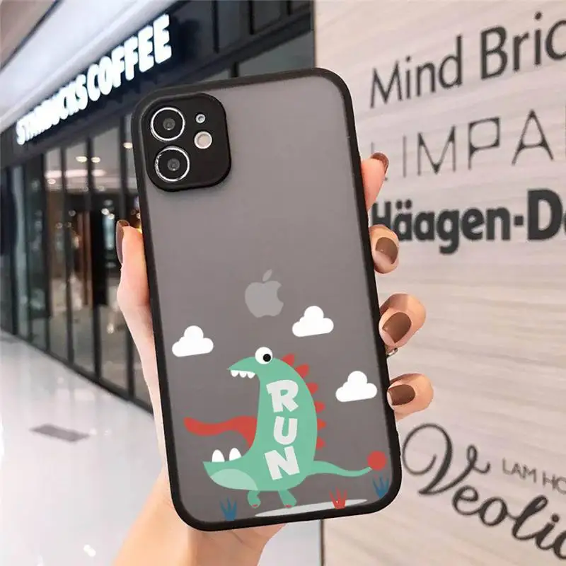 

Phone Case For iPhone 12 11 Mini Pro XR XS Max 7 8 Plus X Creative cute dinosaur Matte transparent cover