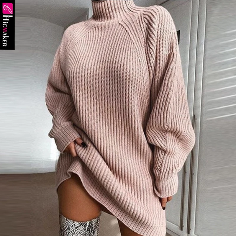 Зимний осенний вязаный пуловер с длинным рукавом женский свитер платье