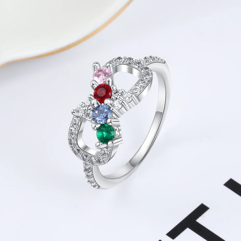 

Personalized S925 Silver Eternity Rings with Cubic Zirconia Custom 4 Birthstones Engagement Rings for Women Promise Jewelry