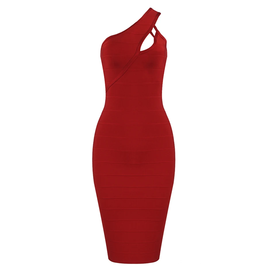 Женская повязка платье красное одно плечо полое облегающее длиной до колена 2019
