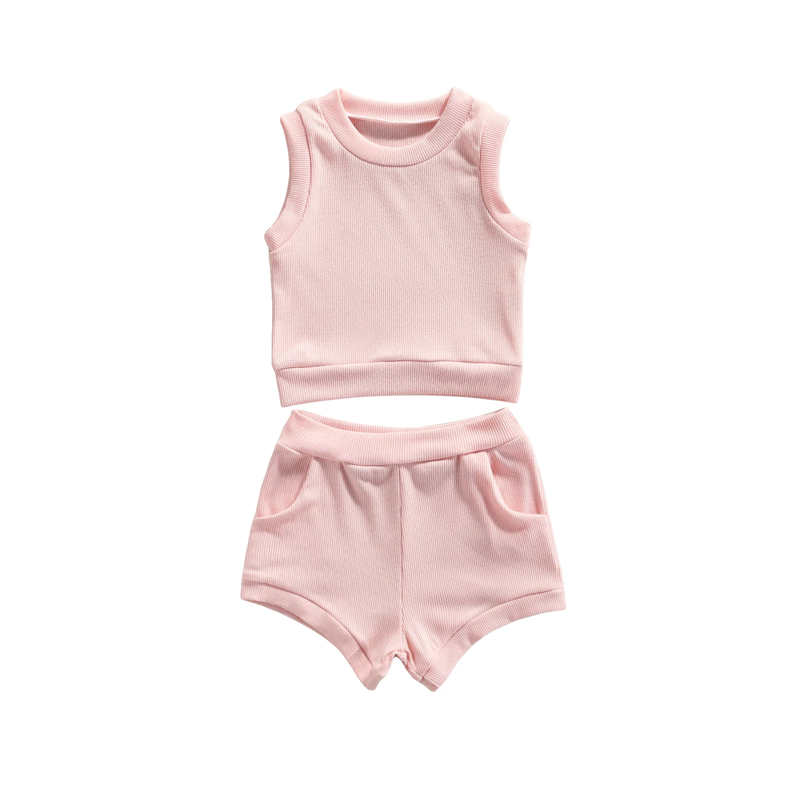 

Pure Style Simple Little Girls Boys Outfit Toddlers Summer Creative Solid Color Sleeveless Round Collar Tops Shorts Set 2Pcs