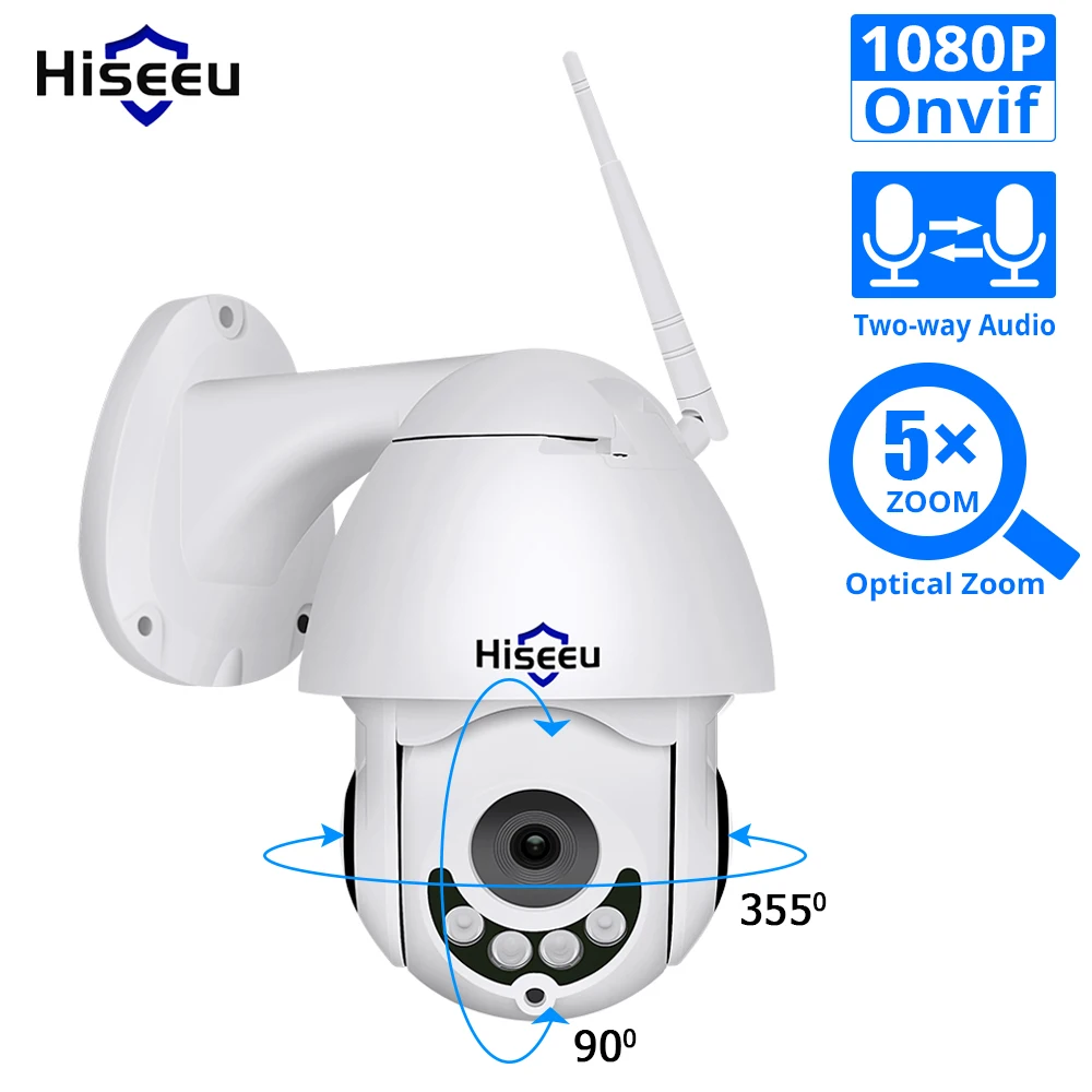 Hiseeu 1080P Wi-Fi IP Камера PTZ 5x Оптический зум Скорость купол Камера открытый Водонепроницаемый 2mp CCTV наблюдения 2 двухстороннее аудио Onvif