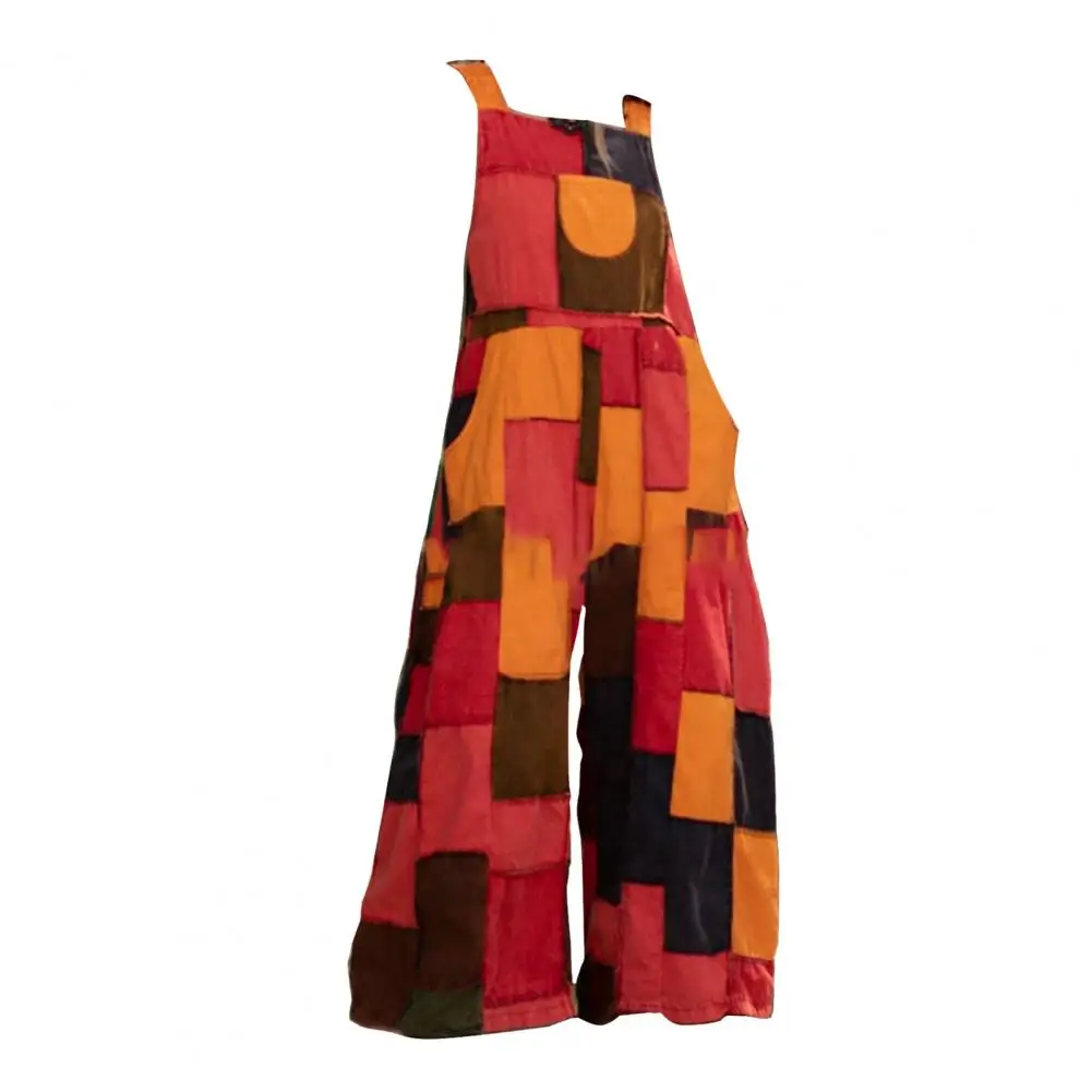 

Women Jumpsuit Sleeveless Color Block Fashion Backless Wide Leg Pockets Loose Dungarees Overalls for Summer Jumpsuits Women's