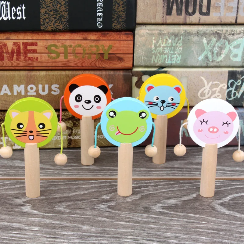 

Baby Cartoon Wooden Rattle Music Toys Kid Wooden Rattle Drum Musical Instrument Percussion Toys Child Early Education Tool Gifts