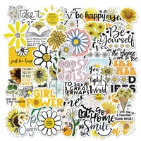 50pcs pretty daisy stickers plant chrysanthemum phrase decal sticker to diy stationery laptop ps4 phone fridge guitar