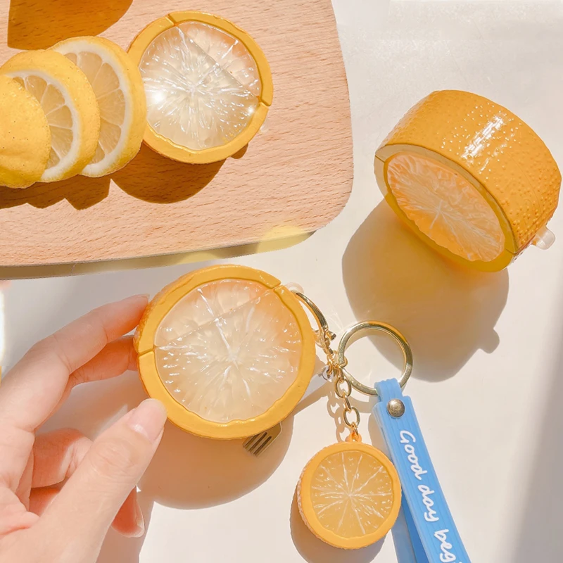 

Чехол для AirPods 1 2 3, Милый Летний чехол с изображением фруктов и лимона для беспроводных наушников Airpods Pro, брелок для ключей, подвеска, зарядна...