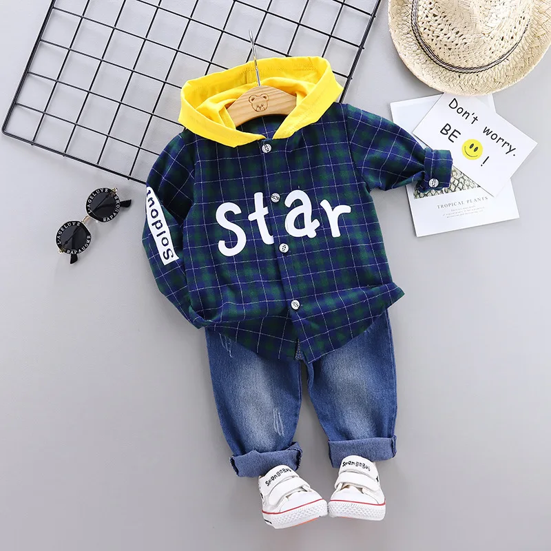 Star Fashion Baby Boy Girl Clothes Infant Spring Autumn Hoodie Pants Suits Kids Plaid Long Sleeve Sets Children Casual Tracksuit |