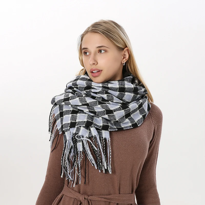 

European And American Fashion Shawl Scarf Big Plaid Fringed Square Scarf Muslim Women's Warm Scarf Headscarf