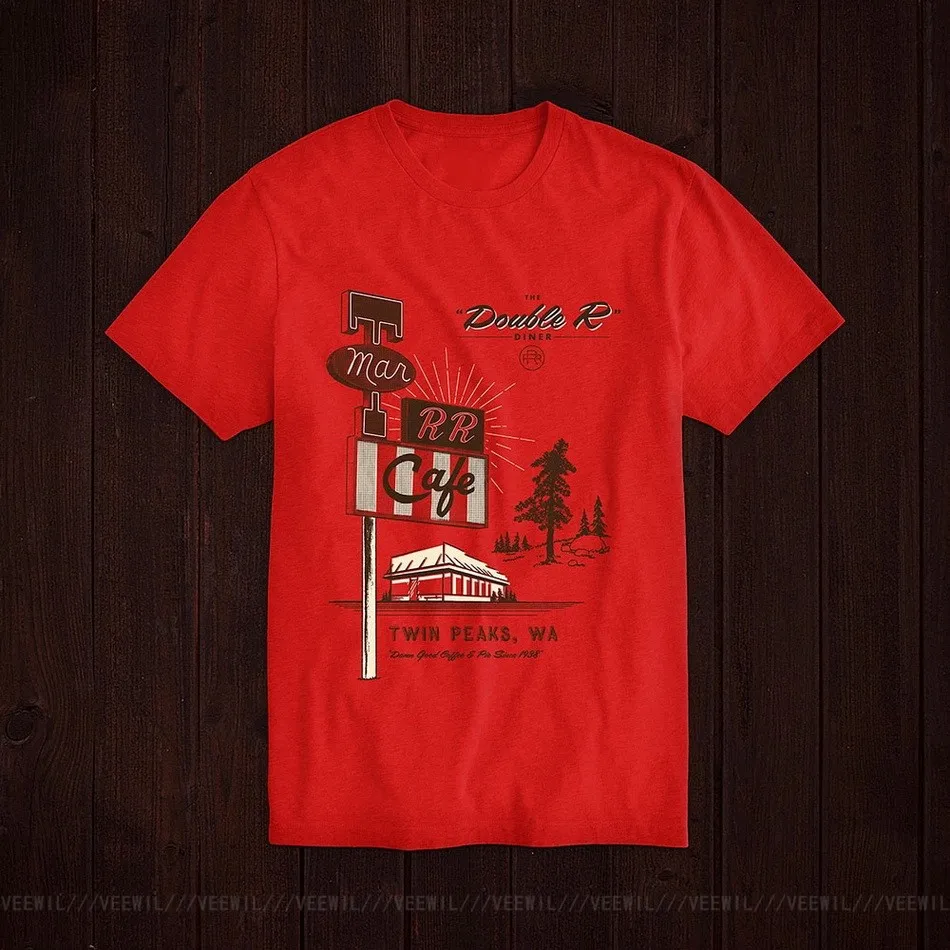 Официальный Твин Пикс столовая Красная футболка Размеры большой добыча износа ящик DX эксклюзивная