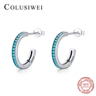 Женские полукруглые серьги-гвоздики из серебра 925 пробы, с бирюзой