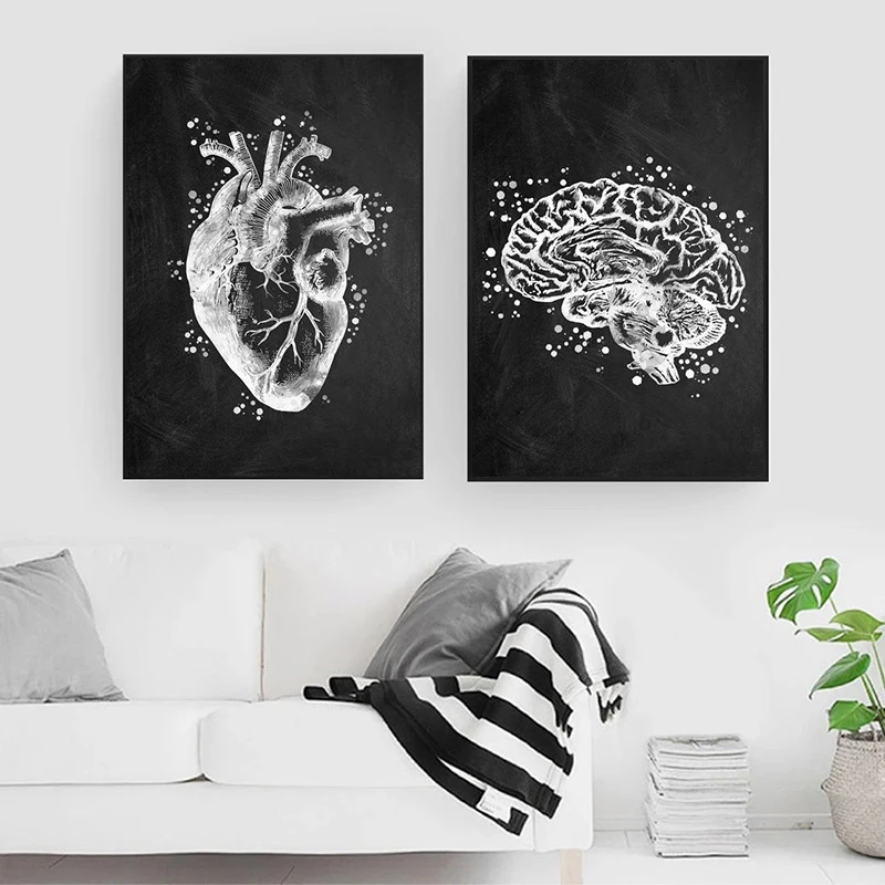 

Black and White Anatomy Art Human Canvas Painting Heart Lung Brain Gut Uterus Wall Print Poster Pictures for Doctor Office Decor