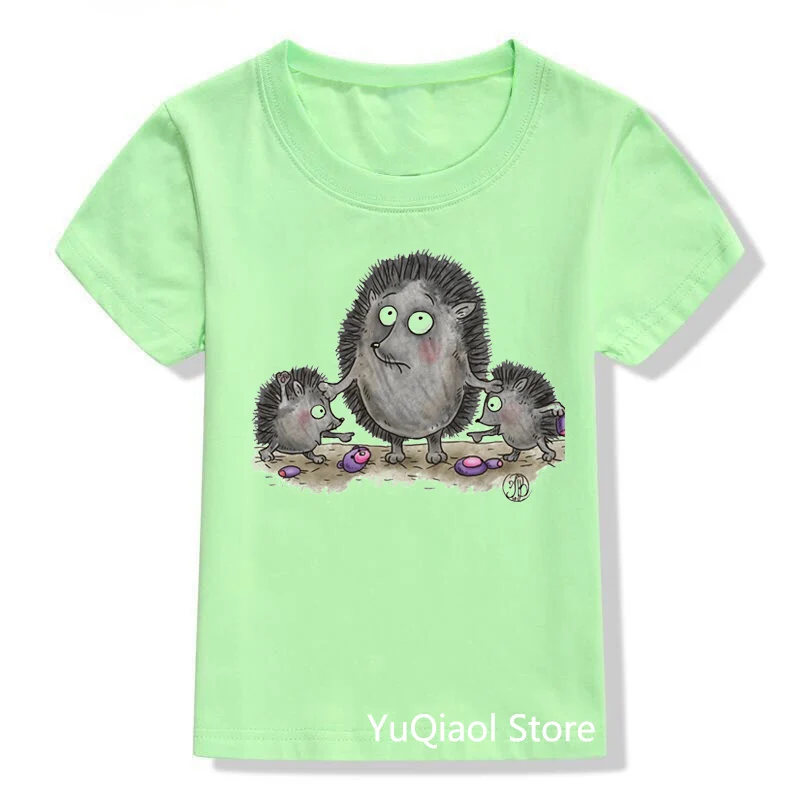 Camiseta con estampado de erizo de maquillaje para ni&ntilde;os, Camisetas verdes divertidas para beb&eacute;s, ropa para ni&ntilde;os y ni&ntilde;as, Tops adorables 2021-3