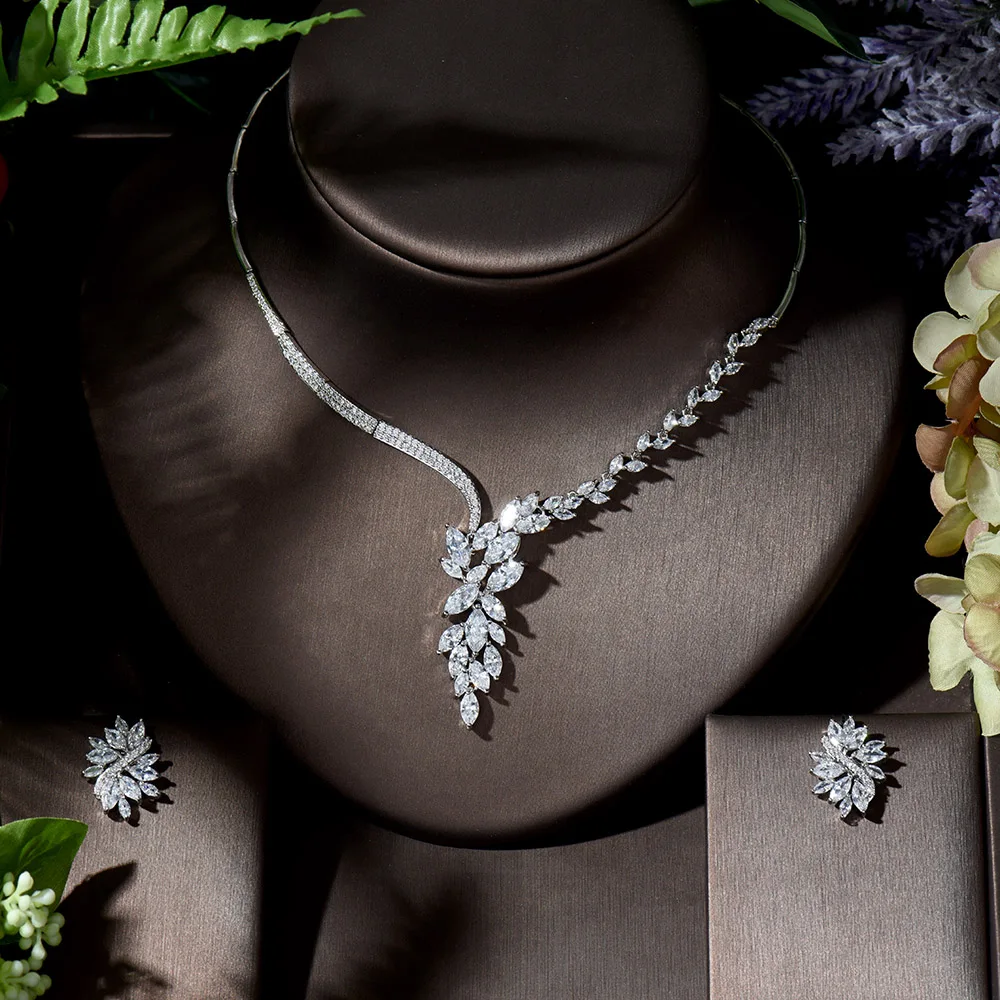 Роскошные бриллиантовые серьги HIBRIDE ожерелье тяжелый комплект ювелирных изделий