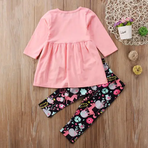 2020 Brand Adorable Toddler Girl Kid Floral Dress Unicorn Tops Pants 2pcs Outfits Clothes Set Size 2-7T | Детская одежда и обувь