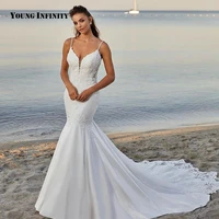 new arrival v neck wedding dress 2021 spaghetti straps backless appliques button court train floor length mermaid bridal gown